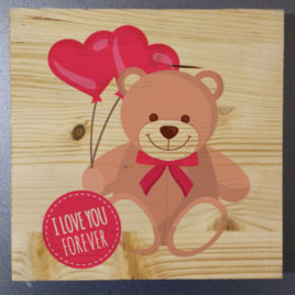 Stampa su legno – Bear with balloons of love