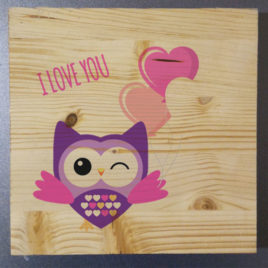 Stampa su legno – Gufo I love you