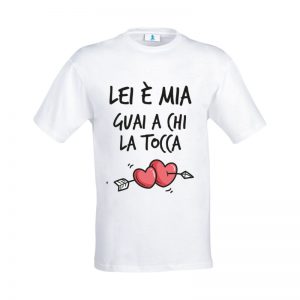 Coppia di T-shirt “Lui/Lei è mio/a. Guai a chi lo/la tocca!”
