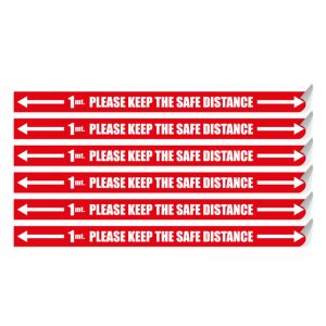 Segnaletica per pavimento “PLEASE KEEP THE SAFE DISTANCE” con frecce