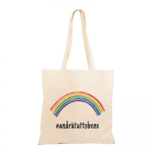 Shopper “#andràtuttobene” con arcobaleno