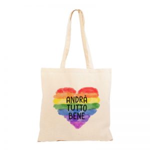 Shopper “#andràtuttobene” su cuore di arcobaleno