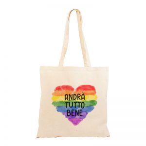 Shopper “#andràtuttobene” cuore arcobaleno